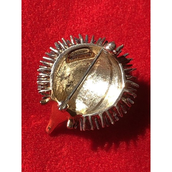 Vintage Hedgehog Brooch Pin Sterling Silver Faux Gold 1" x 1" Marked - Picture 10 of 11